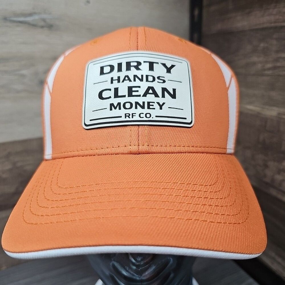 DIRTY Hands CLEAN Money Trucker Snapback Hat Cap Orange / White (Patch)